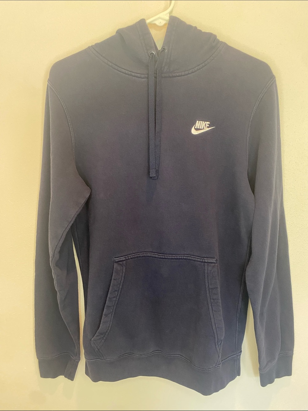 Nike Men's Navy Pullover Hoodie with White Swoosh - Men’s Small
